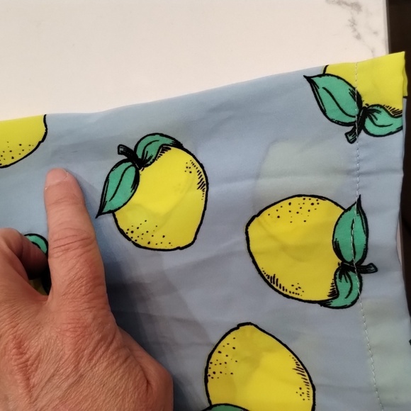 Modcloth Blue yellow lemon print v-neckline blouse size small short sleeve w/tie - Picture 8 of 12